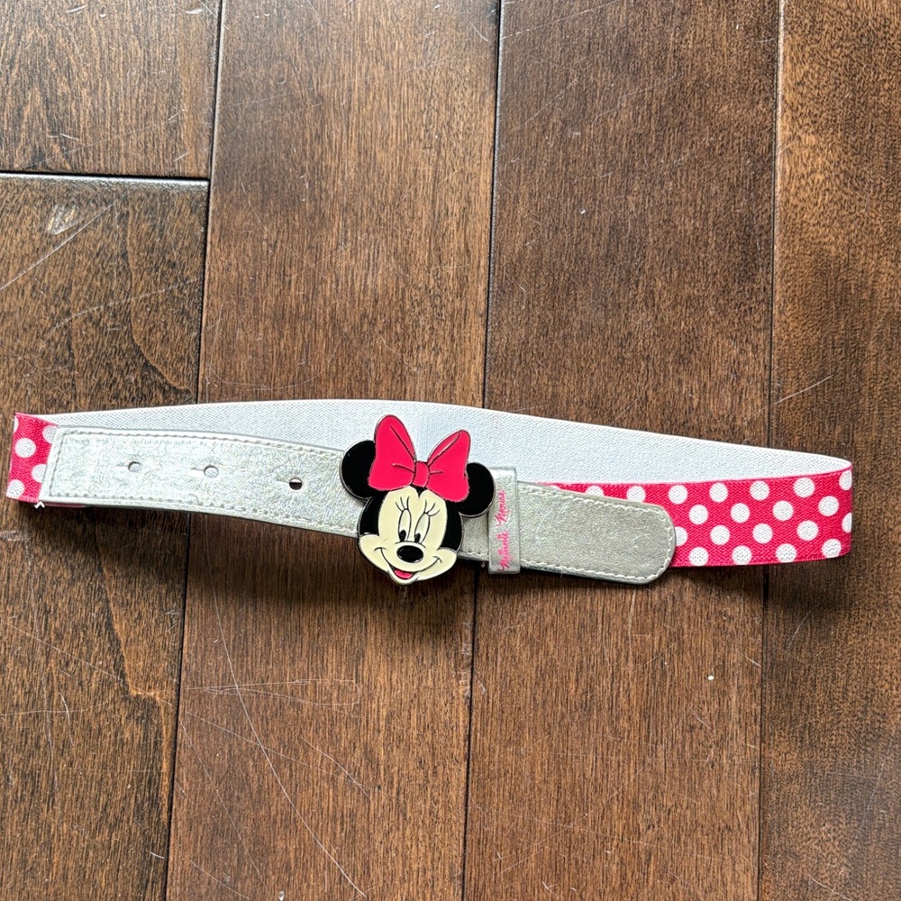 Toddlers Kids Minnie Mouse Polka Dot Belt - Pink & Silver stretchy elastic belt